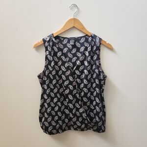 Ann Taylor Petite Medium Navy Floral Faux Wrap Sleeveless Tank Top PM